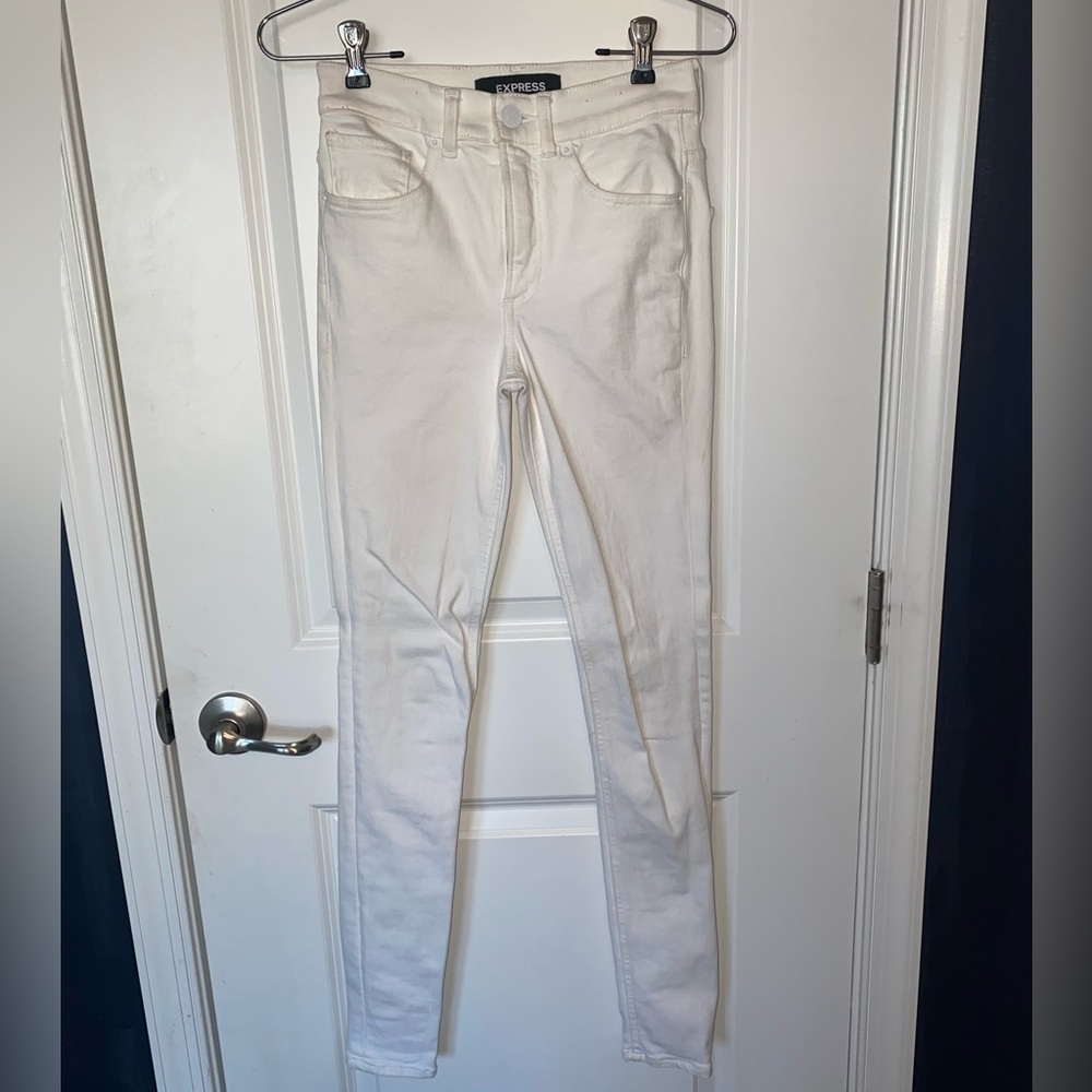 Express high waisted white skinny jeans